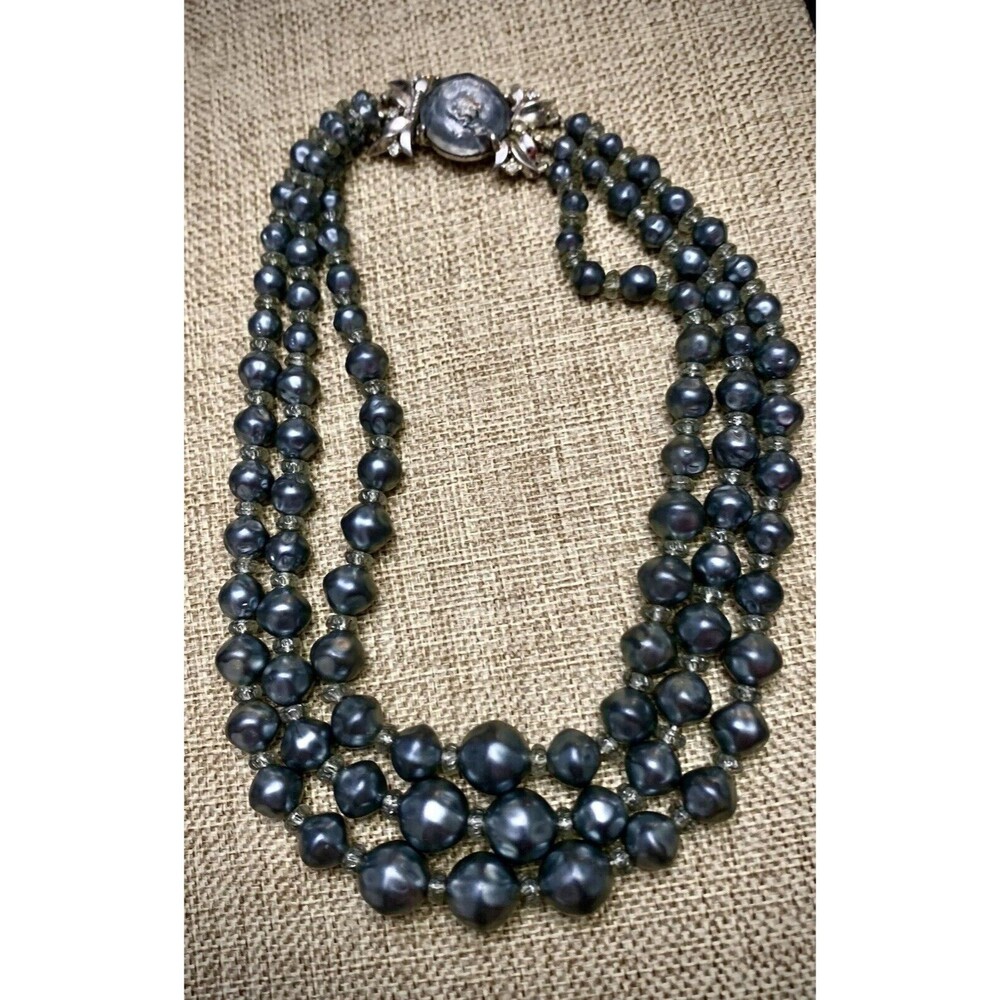 Vintage Schiaparelli Beaded Necklace Blue/Grey
